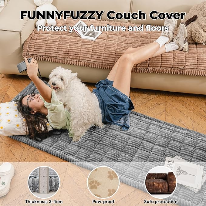 FUNNY FUZZY Pet Couch Covers for Sofa, Washable Dog Couch Cover Protector for Dogs, Flannel Couch Covers for Dogs Pet Friendly Pets Mat Bed (Brown, 19.7"x19.7")