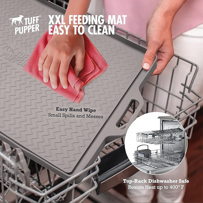 Tuff Pupper XXL Dog Feeding Mat 36x24 for Food and Water | Waterproof Silicone Placemat for Floors | Pet Food Mat for Cats and Bowls