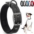 PetiFine Dog Collars for Medium Dogs, Neoprene Padded and Adjustable, Reflective Wide Heavy Duty Pet Collars with Durable Metal Belt Buckle for Walking, Black, M