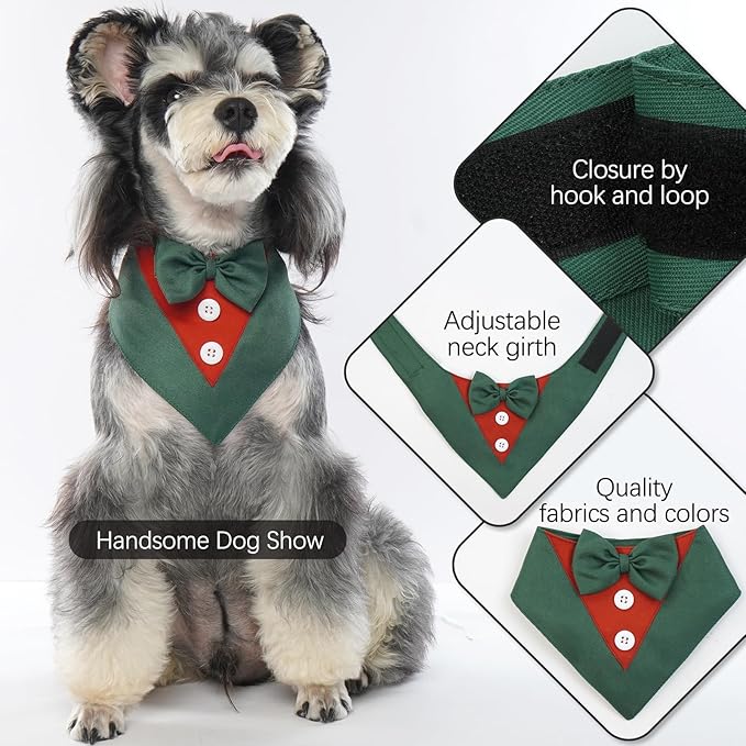 FUAMEY Dog Tuxedo Christmas for Medium Dogs,Dog Formal Suit Dogs Attire Pet Bow Tie Puppy Party Costumes Cat Tux Outfits Pets Bandana Cosplay Adjustable Bowties Christmas Green Red M