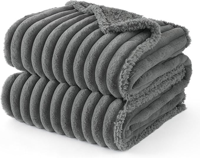 Bedsure ComfyFleece™ Waterproof Dog Blankets for Large Dogs - Soft Pet Cat Blanket Corduroy Fleece for Couch Bed Protector Washable, Cozy Calming Reversible Furniture Protection,50"x60", Warm Grey