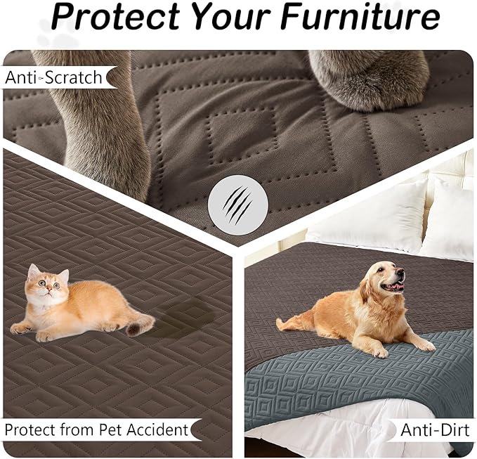 hyha Waterproof Dog Blanket, Soft Pet Bed Blankets, Waterproof Sofa Couch Cover for Dogs Washable, Reversible Pet Couch Covers for Sofa Furniture (30x80 Inch, Chocolate/Dark Grey)