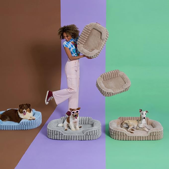 LE SURE Cute Dog Beds Large Sized Dog, Orthopedic Waterproof Large Pet Bed with Sides, High Back Non-Slip Bottom and Egg-Crate Foam Pet Couch Sofa with Washable Removable Cover, Beige