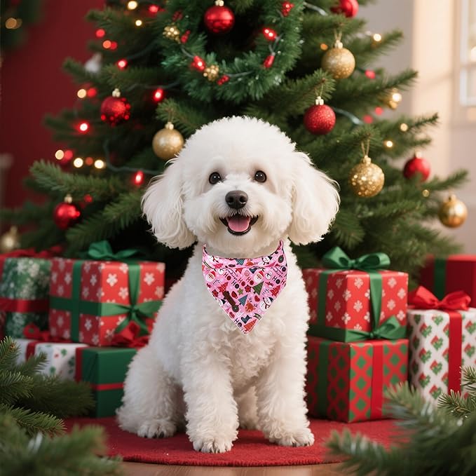 Lionet Paws Christmas Dog Bandana Washable Cotton Handkerchief Scarf Triangle Ho Christmas Tree Pink Bandanas for Small Medium Dogs Girl