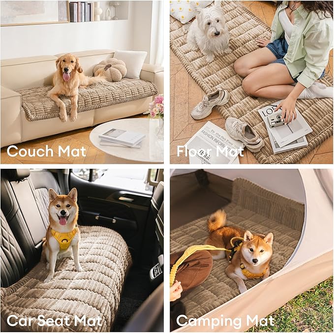 FUNNY FUZZY Pet Couch Covers for Sofa, Flannel Dog Couch Cover for Dogs Washable, Sofa Cover Furniture Protector Pet-Friendly Sofa Cover for Dogs & Kids (Light Brown, 27.6"×70.9")