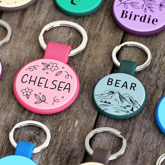 Silent Silicone Dog Tags, Custom Engraved Pet ID Tags for Cats and Dogs, Personalized Small Size Cat Tags with Cute Designs (Designs, Regular)