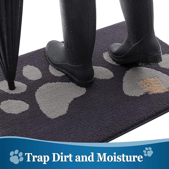 Buganda Dog Door Mat for Muddy Paws, Absorbent Dirt Trapper Washable Indoor Doormats, Non Slip Low-Profile Mud Mat for Dogs, Front Entrance Doormat for Inside Floor (47x32 Inches, Dark Grey)