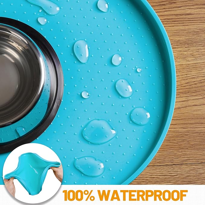 Hubulk 100% Waterproof Silicone Pet Feeding Mat with Raised Edge for Food and Water, Dog Bowl Mats, Cat Bowls Placemat with High Lip Protects Floor for Cats and Dogs (Teal, 24" L x 16" W)
