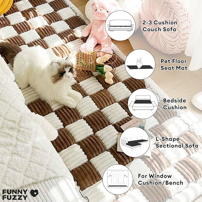 FUNNY FUZZY Pet Couch Covers for Sofa, Couch Covers for Dogs Washable Dog Couch Cover Protector Cream-Colored Furniture Sofa Covers for Dog Handmade Pure Cotton Pet Bed Mat (Brown, 23.6"×63")
