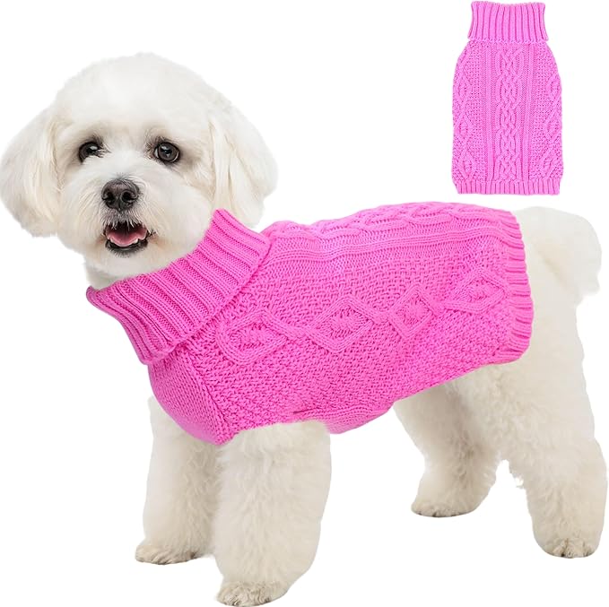 Dog Sweaters Small Dog Clothes Winter Turtleneck Puppy Sweater Warm Pet Cat Sweater Doggy Pullover Outfit with Twisted Design XS~XL(Pink, X-Large)