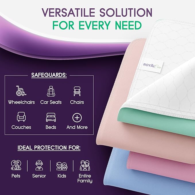 Incontinence Bed Pads - 4 Pack Reusable Waterproof Sofa, Mattress Protectors - Highly Absorbent, Machine Washable - for Children, Pets and Seniors - Assorted Colors (36" x 42" - 4 Pack - Multi Color)