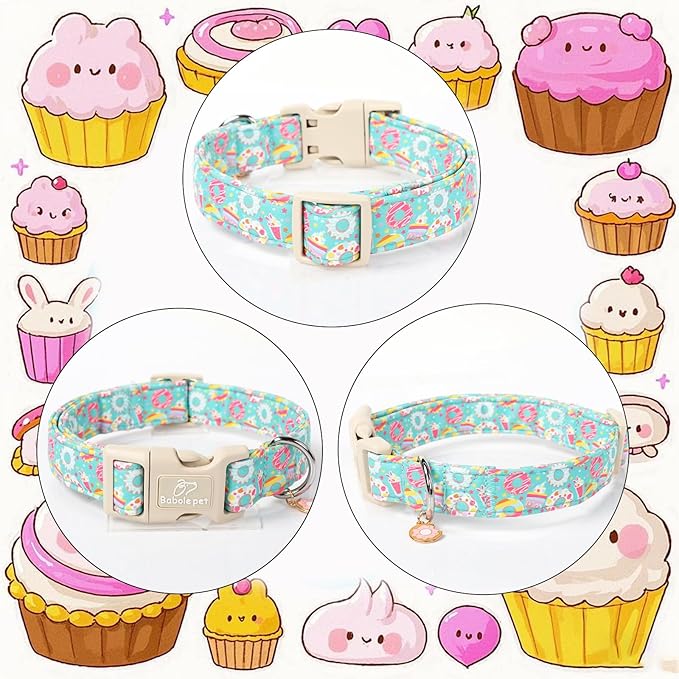 Adjustable Summer Dog Collar, Cute Mint Dessert Dog Collars for Large Dogs, Lightweight Quick-Release Buckle Collar for Boy&Girl Dogs L