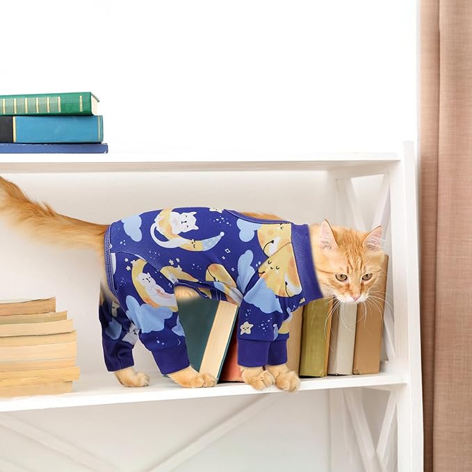 PUMYPOREITY Cat Recovery Suit, Stops Wound Licking After Surgery, Sticky Hair Shirt with Sticky Fabric, Cat Pajamas Prevents Over-Grooming, Kitten Onesie - Soft & Machine Washable, Blue, XS