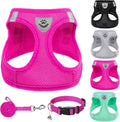 PUPTECK Adjustable Dog Harness Collar and Leash Set Step in No Pull Pet Harness for Small Medium Dogs Puppy and Cats Outdoor Walking Running, Soft Mesh Padded Reflective Vest Harnesses, Solid Pink XL