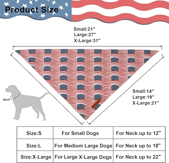 ADOGGYGO American Flag Dog Bandana 2 Pack, Reversible White Red USA Flag Pet Scarf Bib, Adjustable Fit 4th of July Bandanas for Small Dogs Pets (Small)