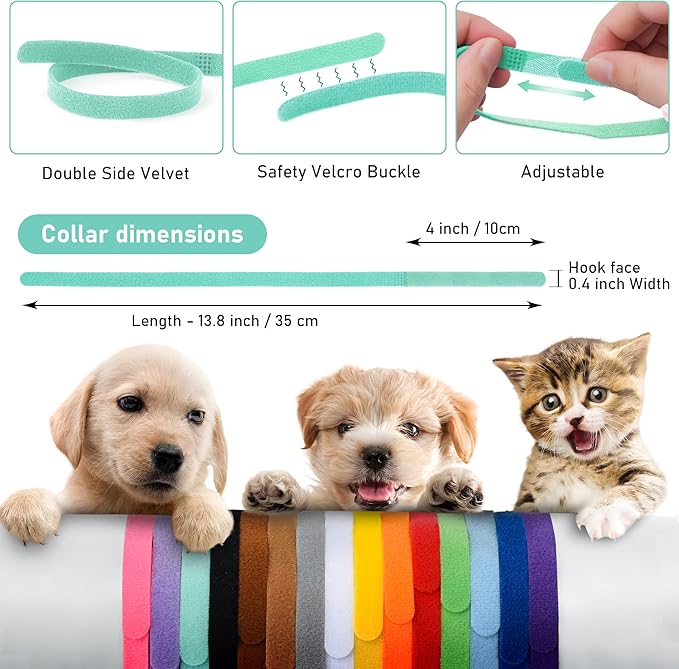GAMUDA 15Pcs Newborn Puppy Collars, Super Soft Nylon Adjustable Whelping ID Bands, Assorted Colors Litter Identification Set (15Pcs)