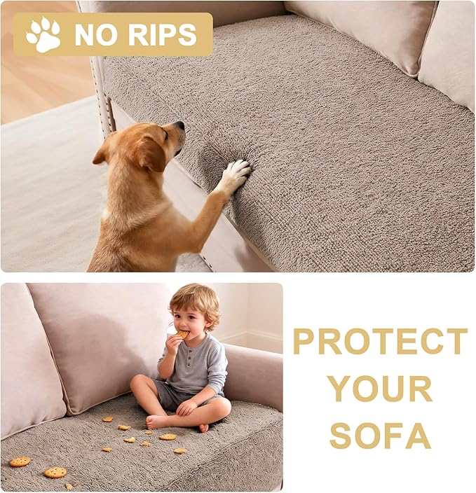H.VERSAILTEX Non Slip Pet Couch Cover Chenille Dog Bed Protector Thick Soft Sofa Slipcover Pet Friendly Washable Couch Cushion Covers for Pets (40" x 50", Taupe)