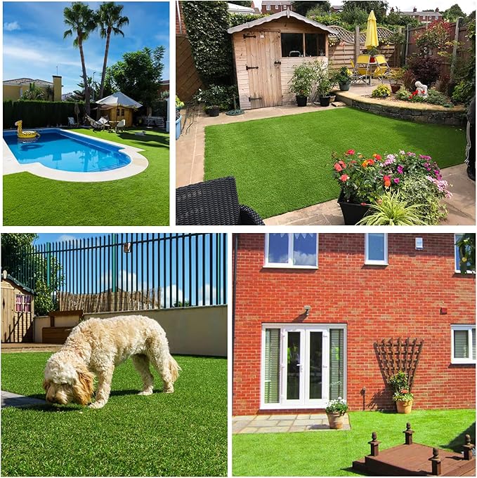 Artificial Grass Rug Outdoor Indoor 11FTX31FT Fake Grass Carpet Green Synthetic Grass Pet Turf Realistic Faux Grass Rug with Drain Holes for Garden Lawn Landscape Balcony Home Decor Patio