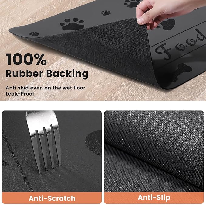 Pet Feeding Mat-Absorbent Pet Placemat for Food and Water Bowl, with Waterproof Rubber Backing, Quick Dry Water Dispenser Mat for Dog and Cat (27"x17", Bones)