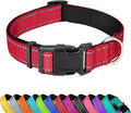 Reflective Dog Collar, Adjustable Soft Neoprene Padded Nylon Pet Collars with Buckle for Puppy and Small Dogs, Cats, Red,XS