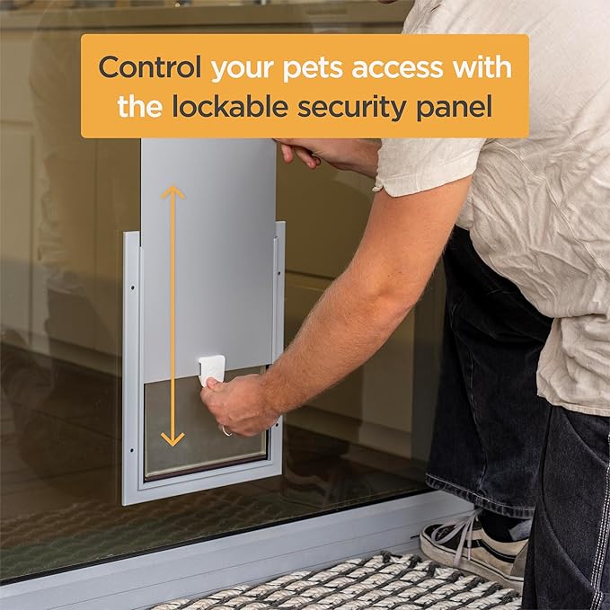 Hakuna Pets Deluxe Aluminum Pet, Cat and Dog Door with 2-Way Locking Panel for Screens, Doors and Walls up to 2.8" Thick, Small, Silver