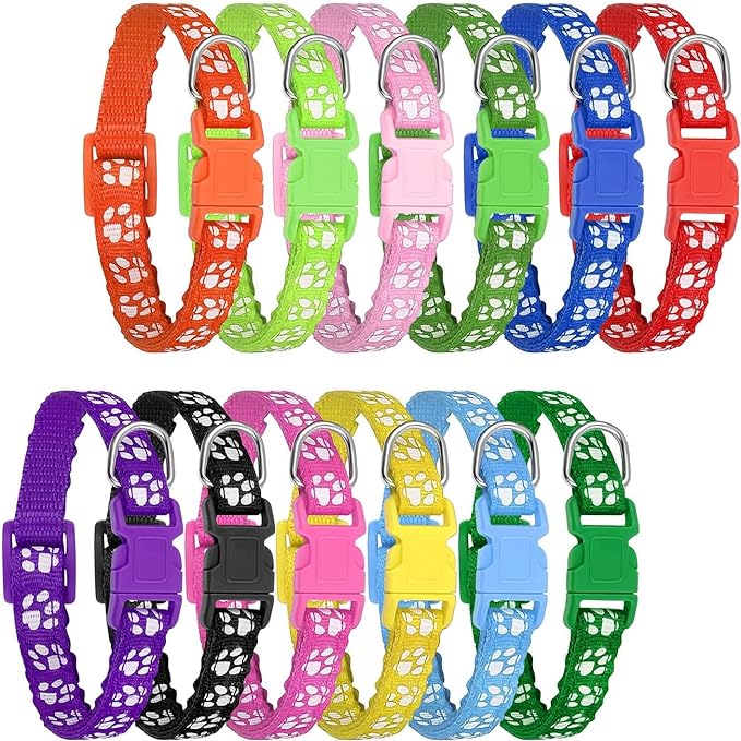 12 Pack Puppy Collars for Litter, Adjustable Puppy ID Collars Soft Nylon Whelping Collars for Newborn Litter Pets Medium