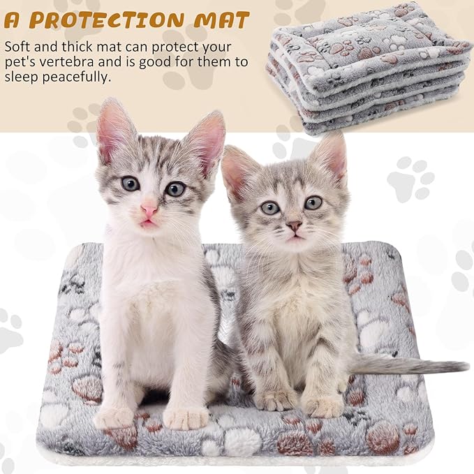 Tuanse 4 Pack Ultra Soft Dog Cat Bed Mat Small Animal Guinea Pig Bed with Cute Print Reversible Fleece Dog Crate Kennel Pad Cozy Washable Thickened Hamster Pet Beds Mat(13 x 19 Inches,Light Gray)