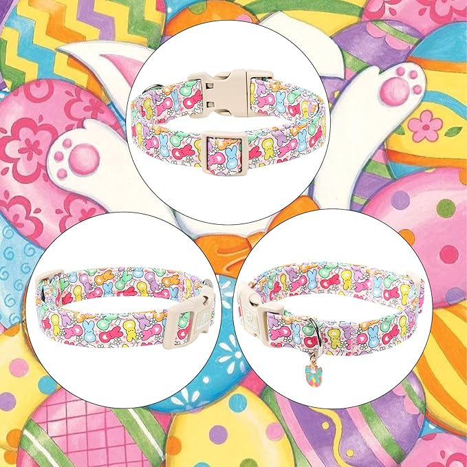 Easter Dog Collar for Giant Large Dogs - Colorful Bunny Print Easter Collar for Male Female Dogs, Lightweight Adjustable Spring Holiaday Dog Collars with Quick Release Buckle XL