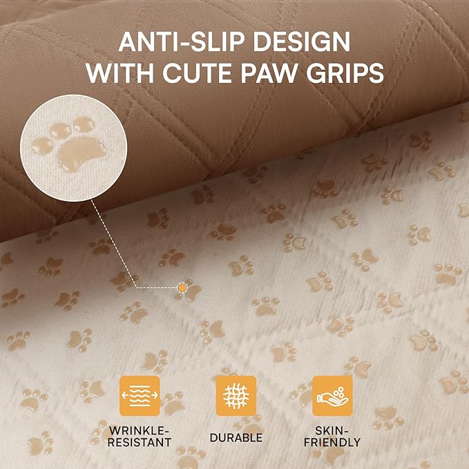 Luciphia 100% Waterproof Couch Cover Blanket for Dogs Anti-Slip Pet Couch Protector Sofa Mat Puppy Cat Blanket with Non-Slip Bottom, Light Brown Khaki, 68x82 Inch