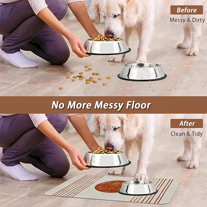 Sun Boho Dog Food Mat for Floors,Absorbent Quick-Dry Pet Feeding Mat, Cat Dog Bowl Mats for Food and Water, Non-Slip Pet Accessories Supplies 12"x20"