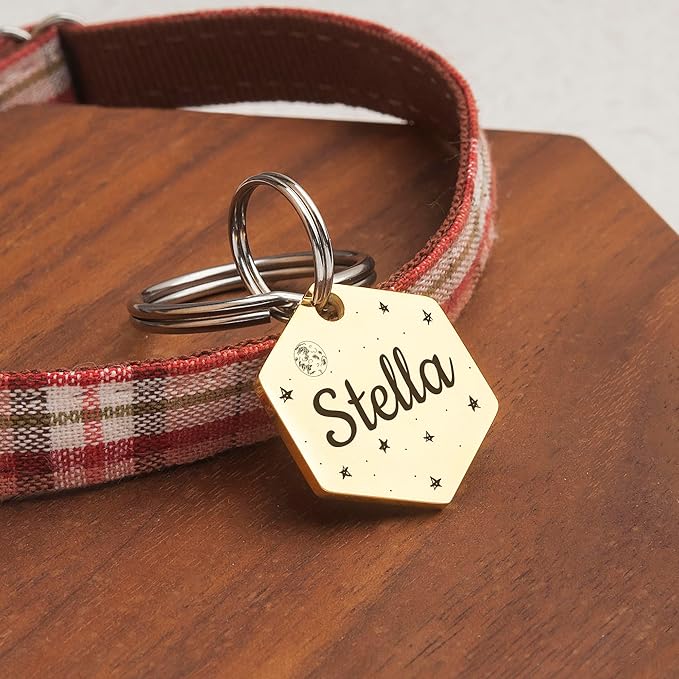 Anavia Small Size Dog Cat ID Tags, Small/XS Personalized Color Plated Stainless Steel Puppy Kitten Name Tags, Customized Engraved Nameplate Pet Collar Tag (Rainbow, Hexagon)
