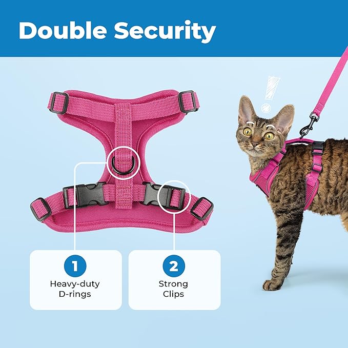 Voyager Escape-Proof Step-in Lock Cat Harness & 5ft Neoprene-Handle Leash Set All-Weather Mesh with Reflective Stitching for Small to Large Cats by Best Pet Supplies, Fuchsia (327), S