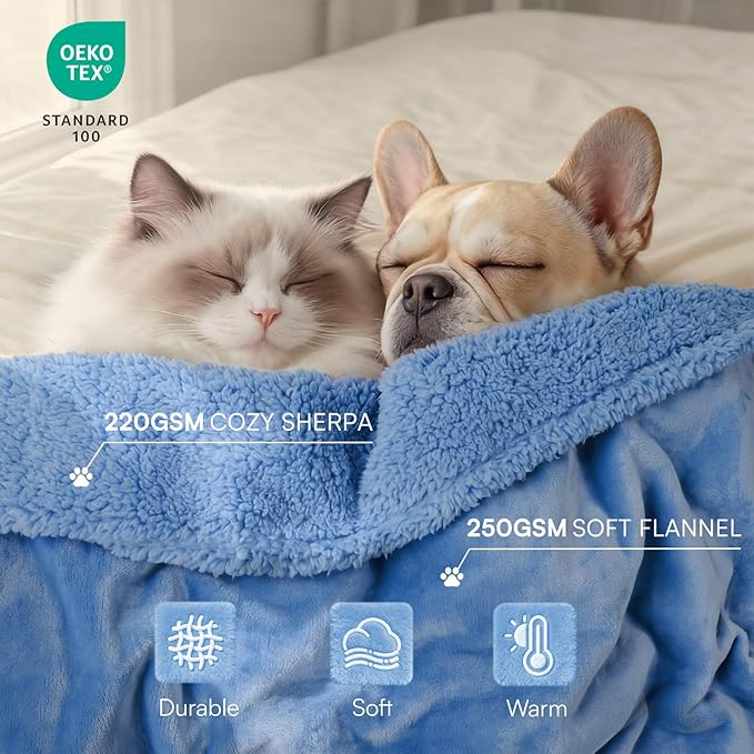 Luciphia Waterproof Pet Blanket, Liquid Pee Proof Dog Blanket for Sofa Bed Couch, Reversible Sherpa Fleece Furniture Protector Cover for Small Medium Large Dogs Cats, Navy Blue Small（40" x 28"）