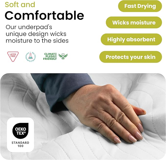 IMPROVIA® Washable Underpads, Heavy Absorbency Reusable Incontinence Pads for Kids, Adults, Elderly, and Pets - Waterproof Protection Floor White & White (4 Pack - 18x24)