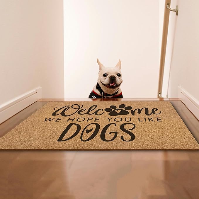 Funny Dog Welcome Door Mats, We Hope You Like Dogs Door Mat for Home Outside Entryway, Outdoor Pet Lover Owner Gift, Artificial Coir Doormat Rugs for Patio Kitchen Decor, 17x30 Inch