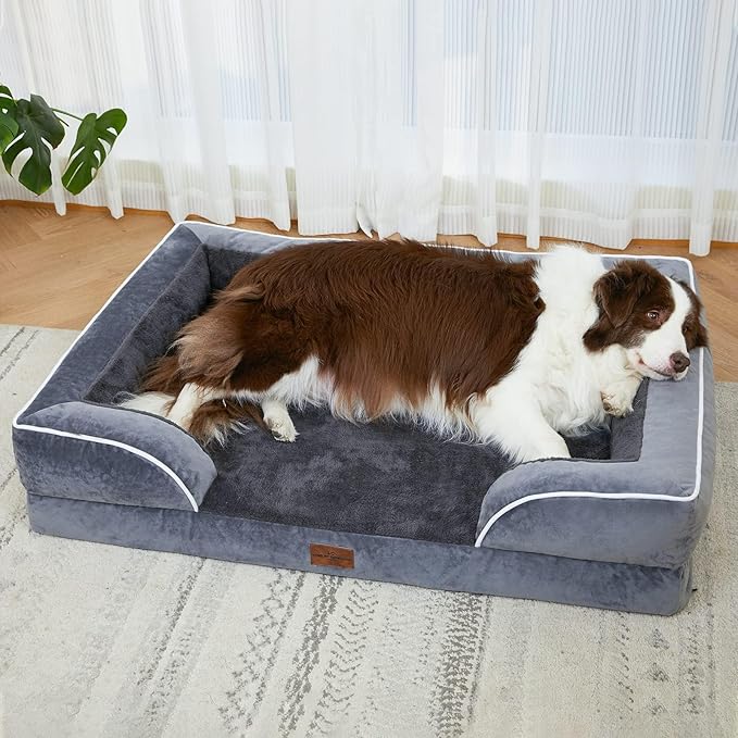 Comfort Expression Orthopedic Dog Bed for Extra Large Dogs 48x30 Inch, Waterproof Egg Crate Foam XXL Pet Bed with Removable Bolsters, Dog Couch with Washable Cover & Non-Slip Bottom, Dark Grey