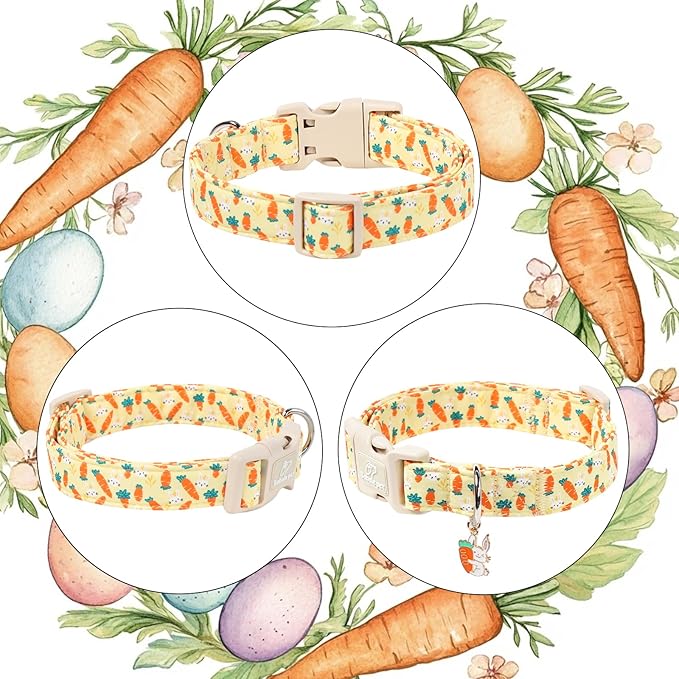 Easter Dog Collar for Large Dogs - Cute Carrot Bunny Easter Collars for Boy Girl Dogs, Lightweight Adjustable Yellow Cartoon Holiday Dog Collar L