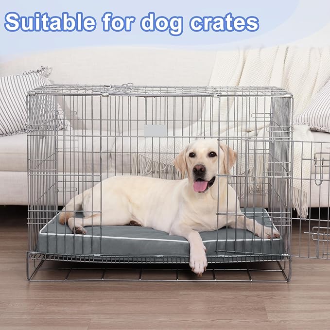 KSIIA XL Dog Bed for Crate Pad Waterproof Dog Bed with Removable Washable Cover, Egg Crate Foam and Non-Slip Bottom, 41x27 Inch, Dark Gray