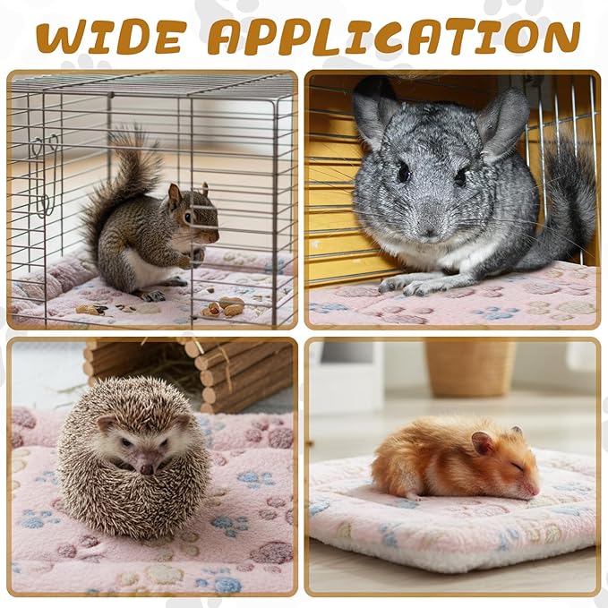 Tuanse 4 Pack Ultra Soft Dog Cat Bed Mat Small Animal Guinea Pig Bed with Cute Print Reversible Fleece Dog Crate Kennel Pad Cozy Washable Thickened Hamster Pet Beds Mat(13 x 10 Inches,Light Brown)