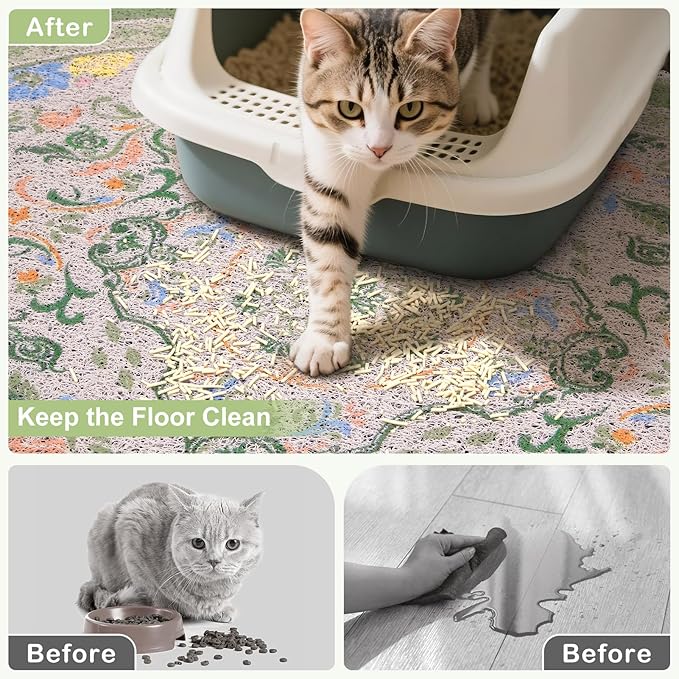 Bienbee Cat Litter Mat, 40" x 30" Jumbo Size Litter Box Mat Rug with Non-Slip Bottom, Urine and Water Proof, Easy to Clean Cat Supplies Essentials for Indoor Kitty Kitten Floor,Bean-Green XL