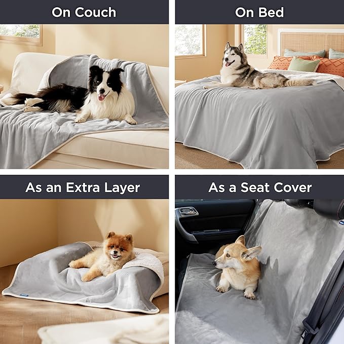 Bedsure Waterproof Dog Blankets for Extra Large Dogs - XL Cat Blanket Washable for Couch Protection, Sherpa Fleece Puppy Blanket, Soft Plush Reversible Throw Furniture Protector, 50x60, Light Grey