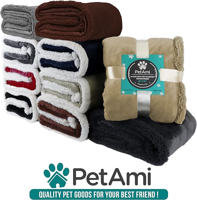 PetAmi Waterproof Dog Blanket for Medium Large Dog Puppy Cat Throw for Couch Cover Leakproof Protection, Sherpa Fleece, Reversible Soft Washable 60x40 Taupe Taupe