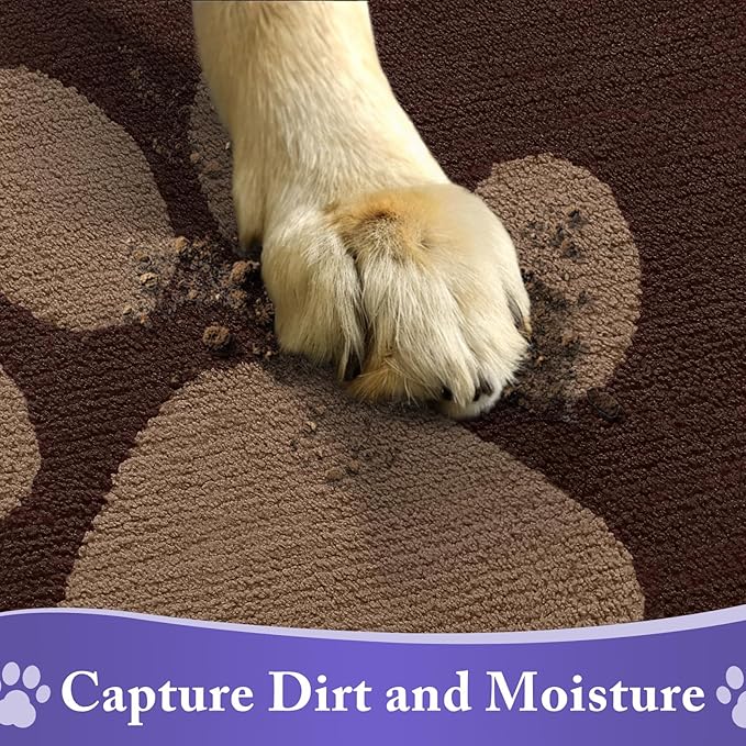Buganda Dog Door Mat for Muddy Paws, Absorbent Dirt Trapper Non Slip Indoor Doormats, Washable Low-Profile Mat for Mud Dogs, Entryway Carpet for Inside Floor (36x24 Inches, Brown)