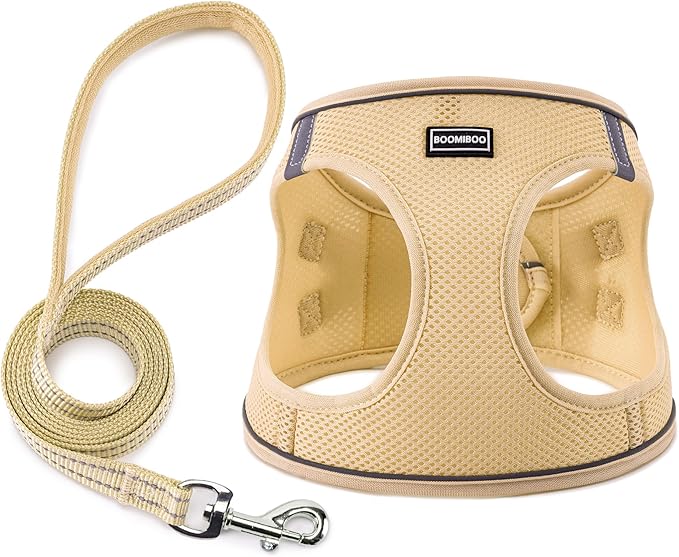 Dog Harness with Leash Set, No Pull Adjustable Reflective Step-in Puppy Pet Vest Harnesses for Small Medium Large Dogs and Cats,Beige XXS