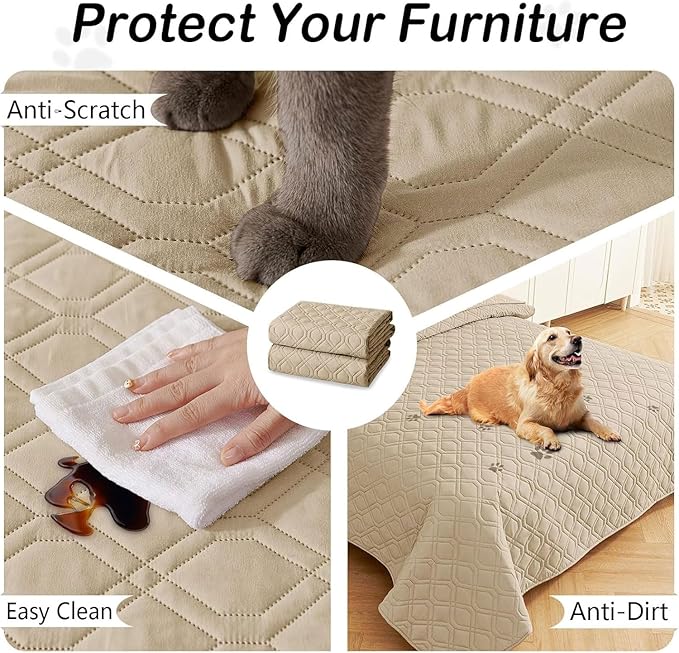 hyha Waterproof Dog Bed Blanket, Soft Pet Blankets, Waterproof Couch Cover for Dogs, Reversible Sofa Covers Washable for Furniture (40x70 Inch, Taupe/Taupe)