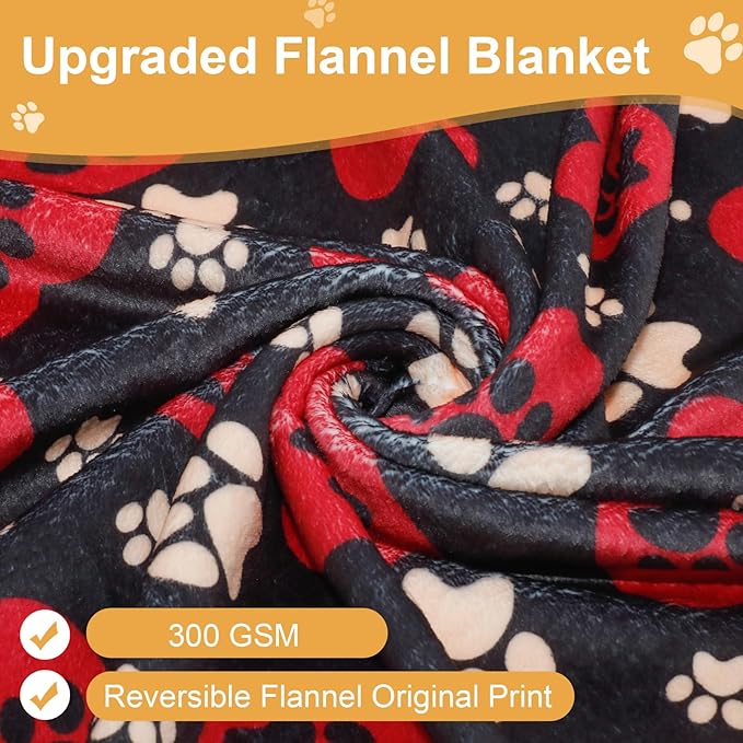 Dog Blankets for Large Dogs, 50"x40" Blanket Washable, Fuzzy Soft Pet Mat Throw Cover for Kennel Crate Bed, Cute Paw Pattern, Cat Blanket, Gifts Medium Small Pet Essentials, Black Red
