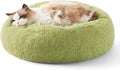 Bedsure Calming Cat Beds for Indoor Cats - Small Cat Bed Washable 20 inches, Anti-Slip Round Fluffy Plush Faux Fur Pet Bed, Fits up to 15 lbs Pets, Green