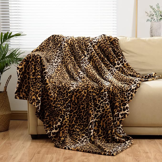 Bnuitland Leopard Print Fleece Flannel Throw Blanket, 300 GSM Double Sided Cheetah Print Blanket for Bed Sofa Couch Travel, Super Soft Fuzzy Fluffy Lightweight for Adults and Kids, 50×60 inch