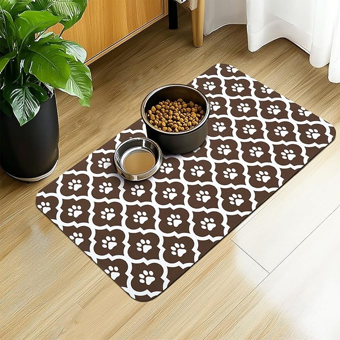 Dog Food Mat 17X30 Inch Pet Feeding Absorbent Mats for Floor Cat Water Bowl Placemats Non-Slip Washable Dog Mat for Food and Water