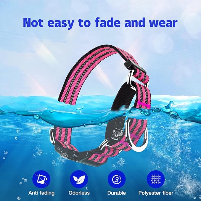 Martingale Dog Collar, Adjustable Nylon Reflective Collar with Quick Release Buckle (Hot Pink, Medium)